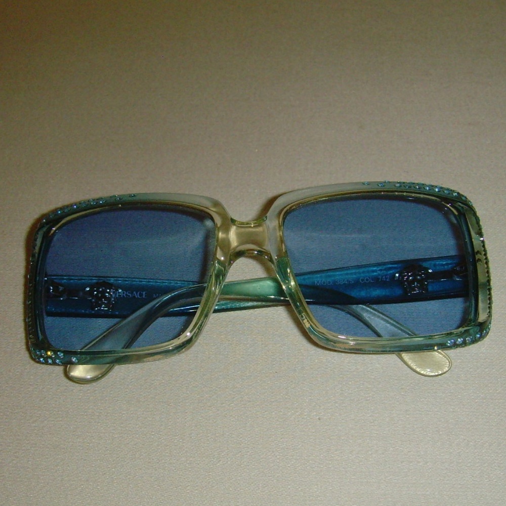 VERSACE Vintage Blue and Rhinestone Sunglasses - Picture 8 of 16